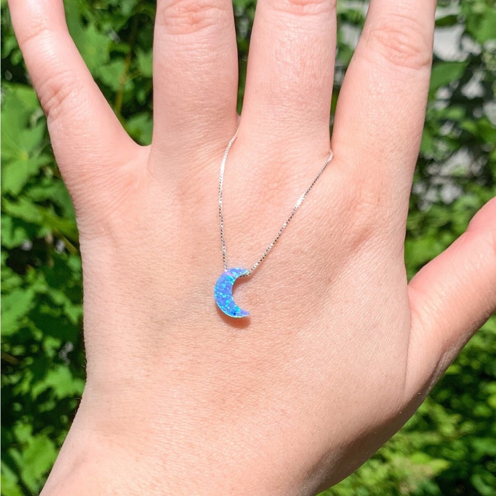 moon necklace fire opal sterling silver in light blue new handmade